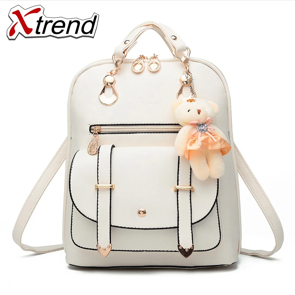 Xtrend Brand With Small Bear Gift Backpack Women Bookbags Waterproof Pu Backpack Schoolbag for Girls Rucksack Casual Travel Bags bookbags-for-girls