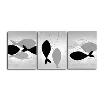 

Laeacco Canvas Calligraphy Nordic Painting Black White Fish Posters and Prints Art Wall for Living Room Home Decoration Pictures