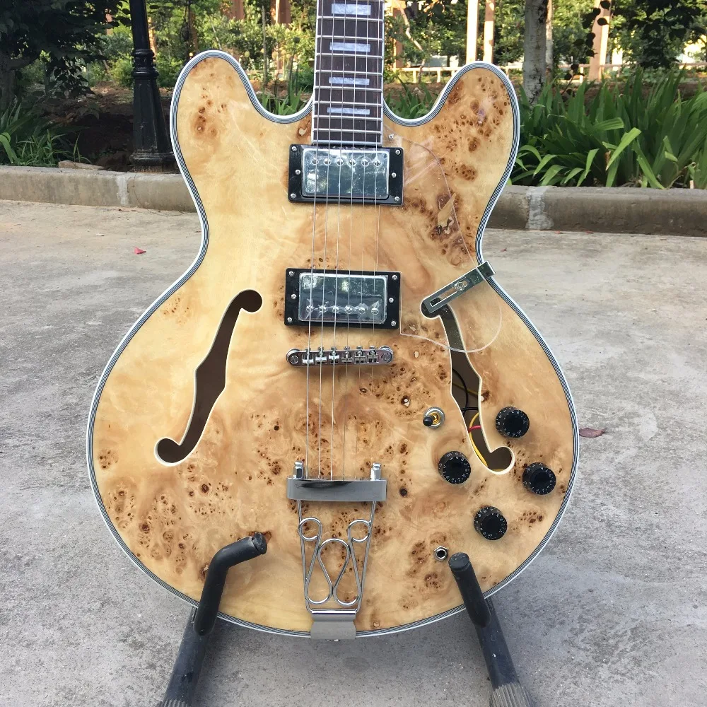 

Human Custom 335 Jazz Electric Guitar, Semi Hollow Body Archtop Guitar, Natural color, Spalted Maple Top,Real photo showing