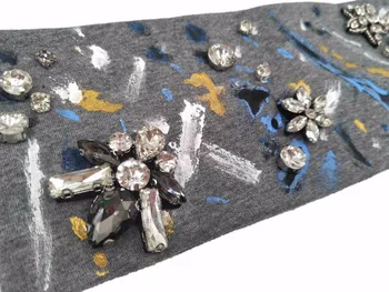 

P18215 2018 newest fashion light grey plain Graffiti drawing,Hand sewing drills on hairband hair accessories