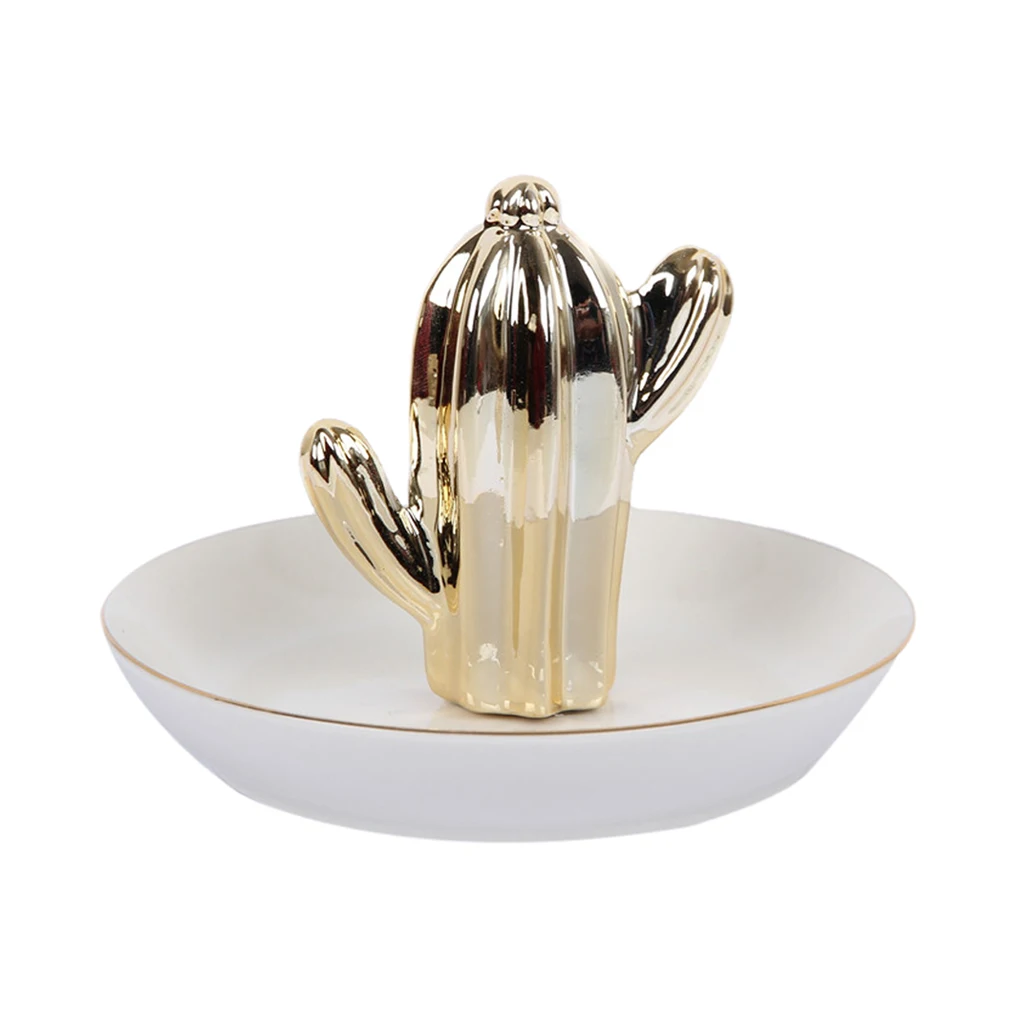 Ceramic Tray Cactus Stand Jewelry Holder for Earring Ring Necklace Cactus Display Room Decorations