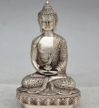 

8" tibet buddhism silver HEALING MEDICINE BUDDHA Bhaisajyaguru sakyamuni statue