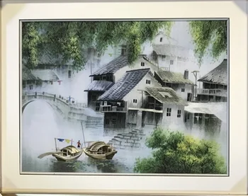 

Business gifts Handmade 100% Mulberry Silk Thread Finished Suzhou Embroidery not include frame ,water town 30*35cm