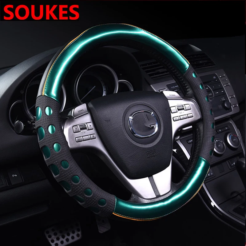 

Colorful Curtain Leather Car Steering Wheel Covers For Peugeot 307 206 308 407 207 2008 3008 508 406 208 Mazda 3 6 2 CX-5 CX5 CX