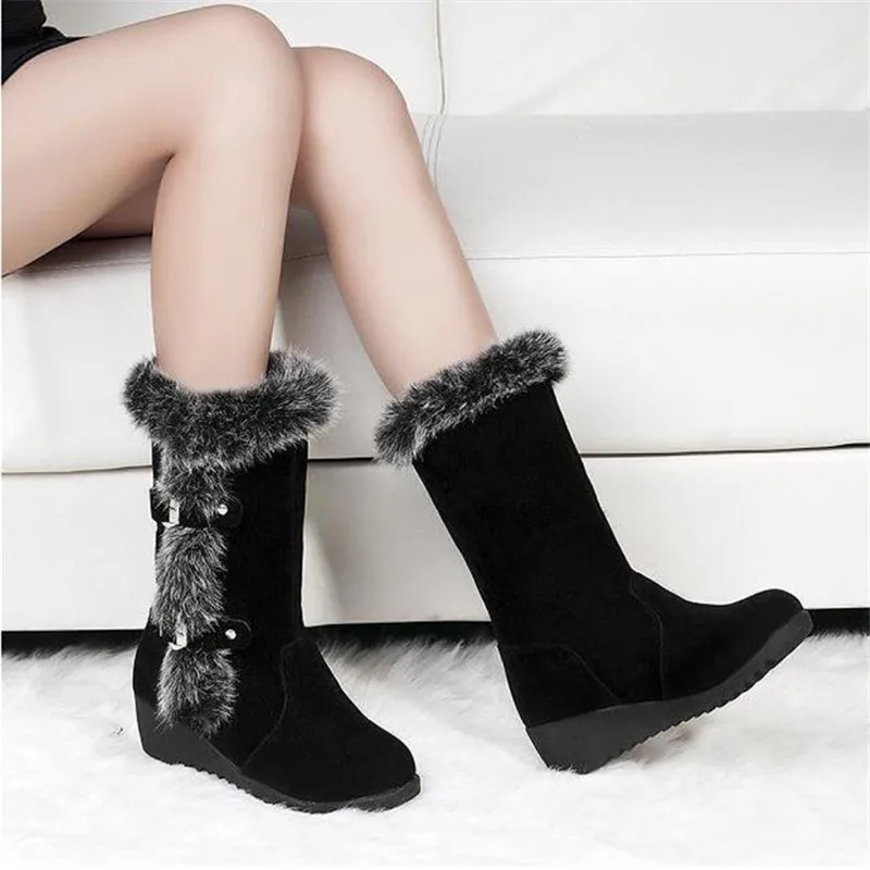 Коричневые новые зимние женские повседневные теплые ботинки до середины икры на меху женские зимние ботинки без шнуровки с круглым носком на плоской подошве Muje, большие размеры 35-42