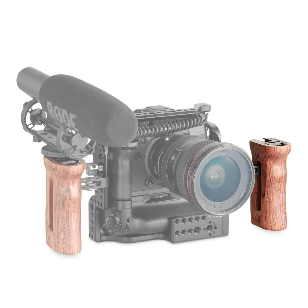  SmallRig Adjustable DSLR Wooden Camera Handle Universal Side Handle Grip W/ Cold Shoe Mount for Mic