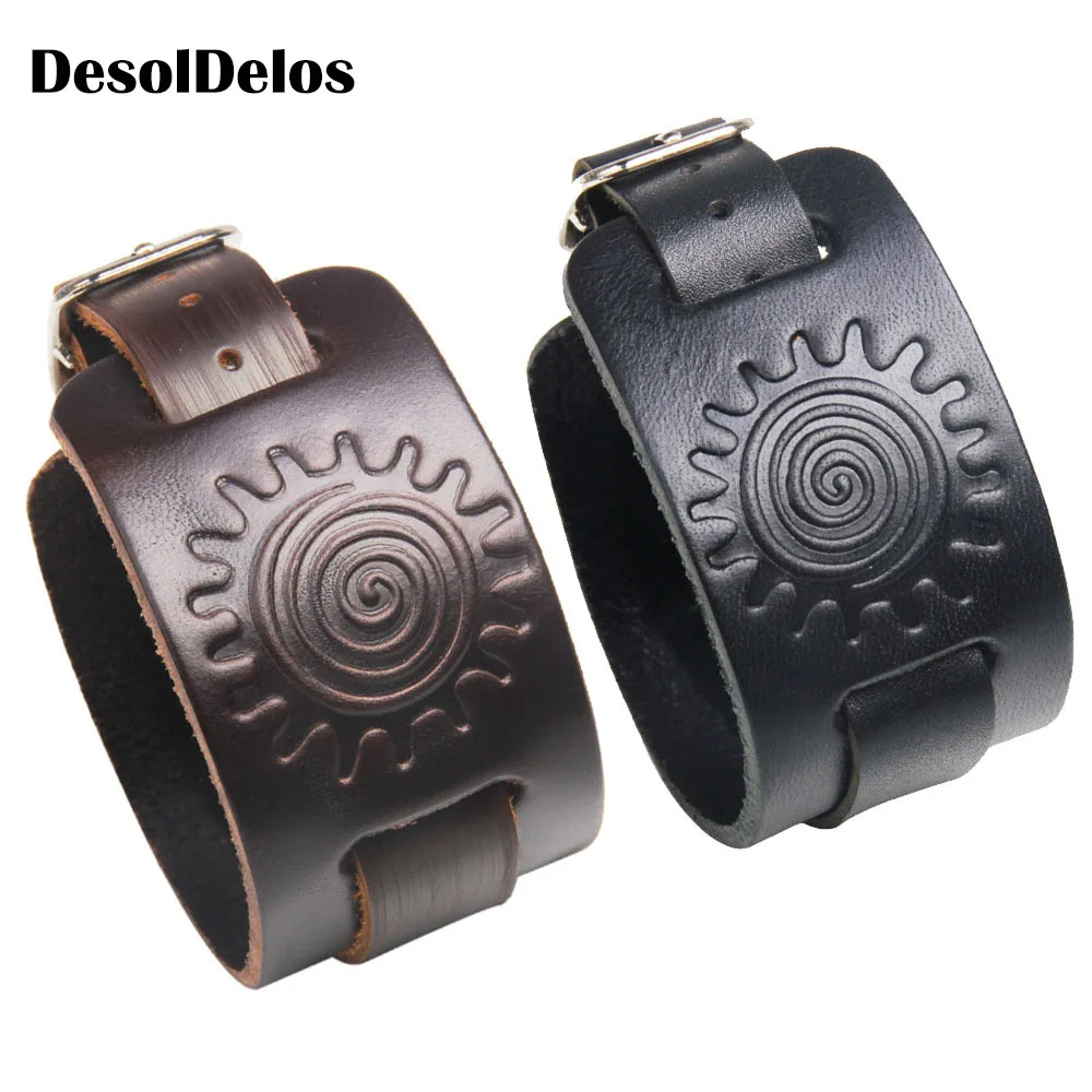 

2019 Hot Sale Cowboy Double Belt Leather Wrist Friendship Big Wide Bracelet for Men Buckle Vintage Punk Jewelry