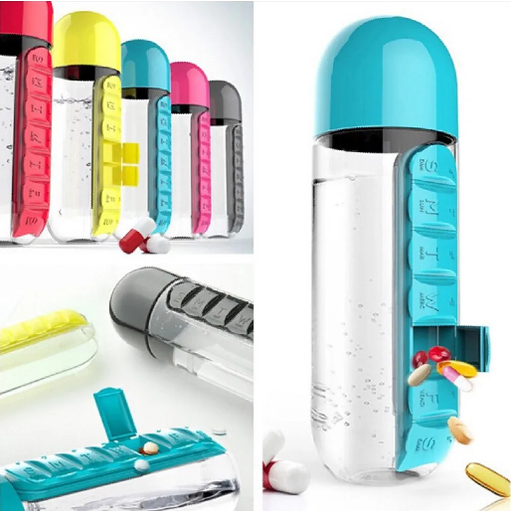 

600ml Sport Water Bottle With Built-in Daily 7 Daily Pill Box Vitamin Organizer 600ML Pill Water Bottle Water Bott