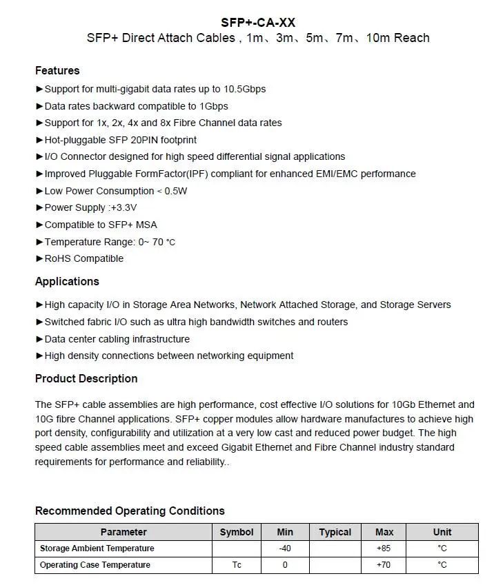 SFP+ Direct Attach (10GSFP+Cu) Specs (3)