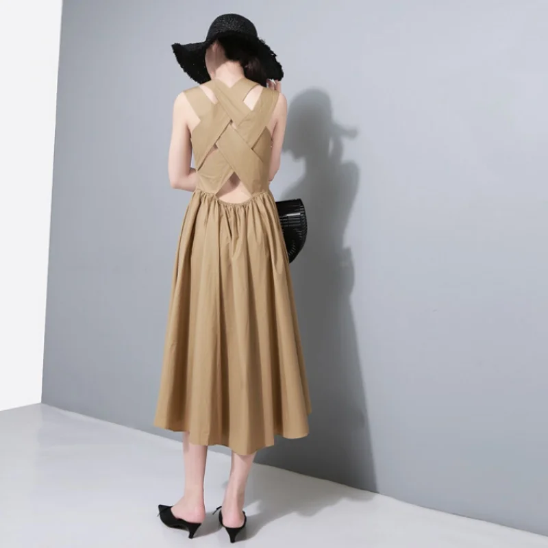 

Summer Overlap Back Dresses Women Sexy Bandage Dress Slim Sleeveless Distinctive Tank Dress