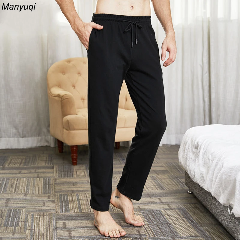 Online Pantalones de pijama para hombre, pantalones sólidos largos de algodón para dormir, pantalones de casa para hombre