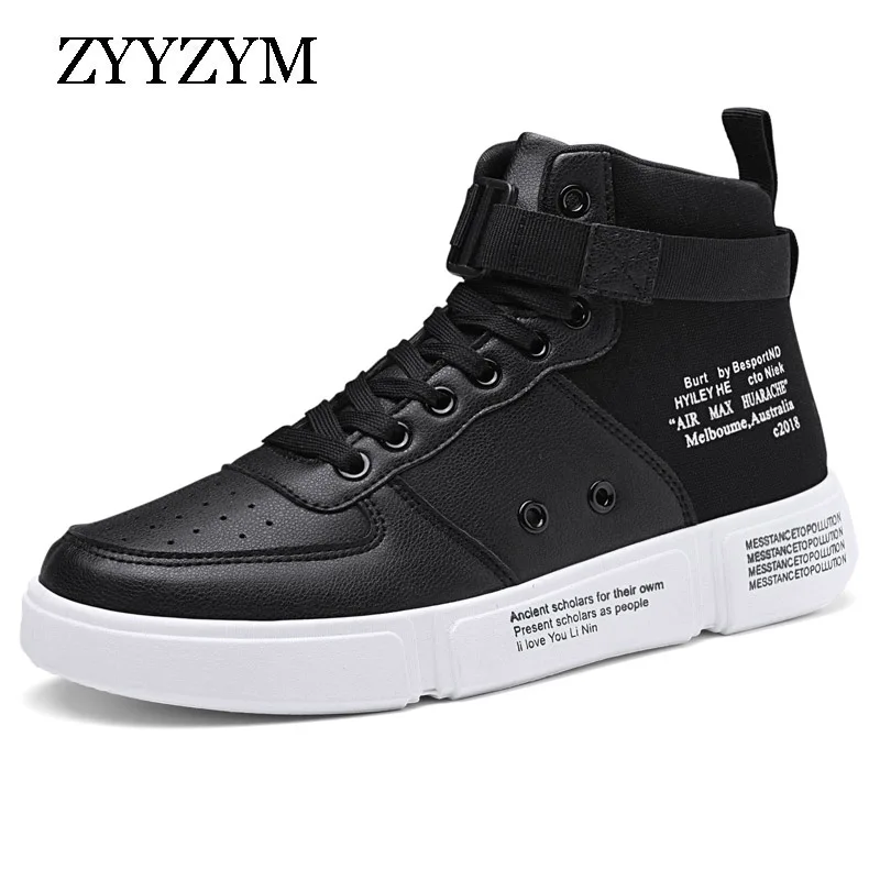 

ZYYZYM Men Casual Shoes Spirng Autumn PU Leather High Style Fashion Trend Men Sneakers Comfortable Youth Mens Shoes