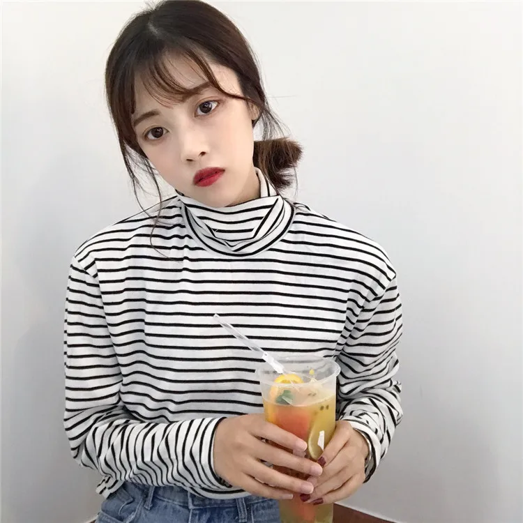 Женская футболка YouGeMan весна осень корейский стиль Ulzzang Harajuku полосатая водолазка
