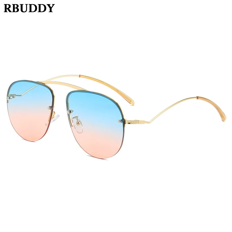 

RBUDDY Metal Frameless Gradient Oversized Sunglasses Women Eyewear Vintage Brand Designer lady Sunglasses lunette de soleil femm