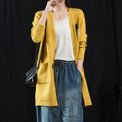 

Autumn Winter Sweater Women Fashion Loose Long Sweater jackets 2019 New Ladies Tops Cardigan Long-sleeved pocket Casual Sweater