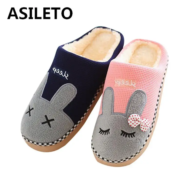 

ASILETO Women Home Slippers Cartoon Rabbit Pattern Warm Fur Slippers with Plush Pantoufle Femme Winter Women Home Shoes F282