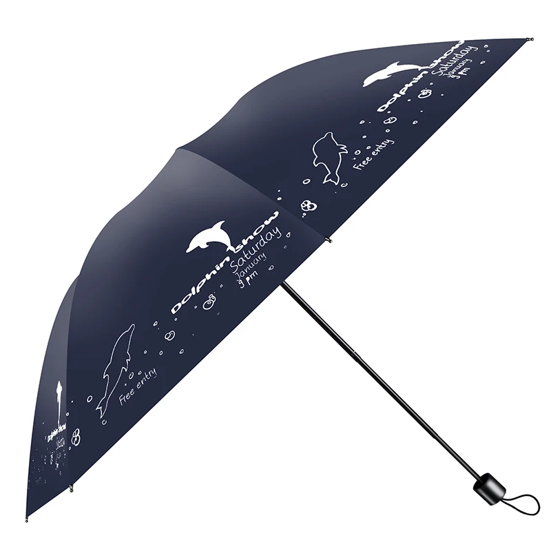 Creative Three Folding Iron Tube Umbrella Women Anti UV Black Coating