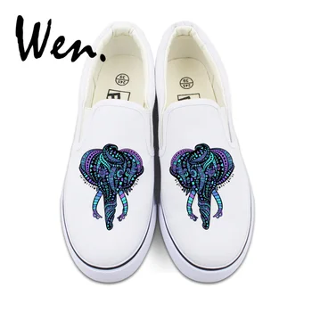 

Wen Original Design Totem Elephant Low Flat Women Vulcanize Shoes Slip-on Canvas Sneakers Platform Plimsolls Shallow Mouth