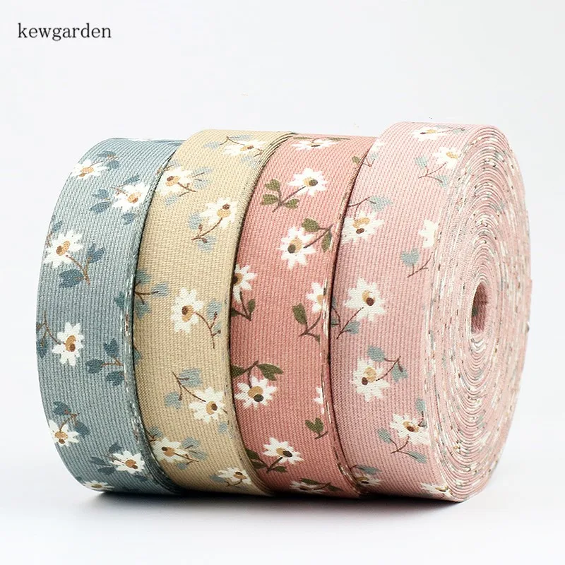 

Kewgarden 25mm 1" Stripe Floral Cotton Fabric Layering Cloth Ribbon Handmade Tape Satin Ribbon DIY Bow Brooch 7m/lot