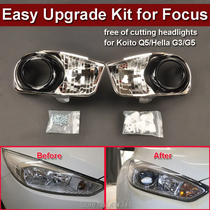 

Front Headlight Kit for 15 Ford Focus Car Upgraded Low to High without Damage to Install HID Projector Lens Koito Q5 HL G3/G5