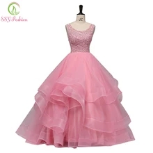 Распродажа Роскошные розовое кружевное вечернее платье невесты для торжеств с низким вырезом на спине, длина до пола, Бисер длинное платье для вечеринки, официального приема