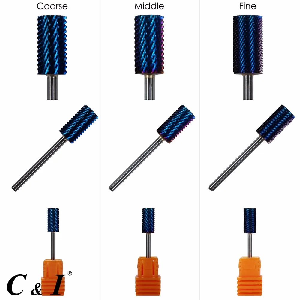 Синий покрытием большой баррель ногтей сверло зернистая поверхность для электрическая машинка для маникюра машина