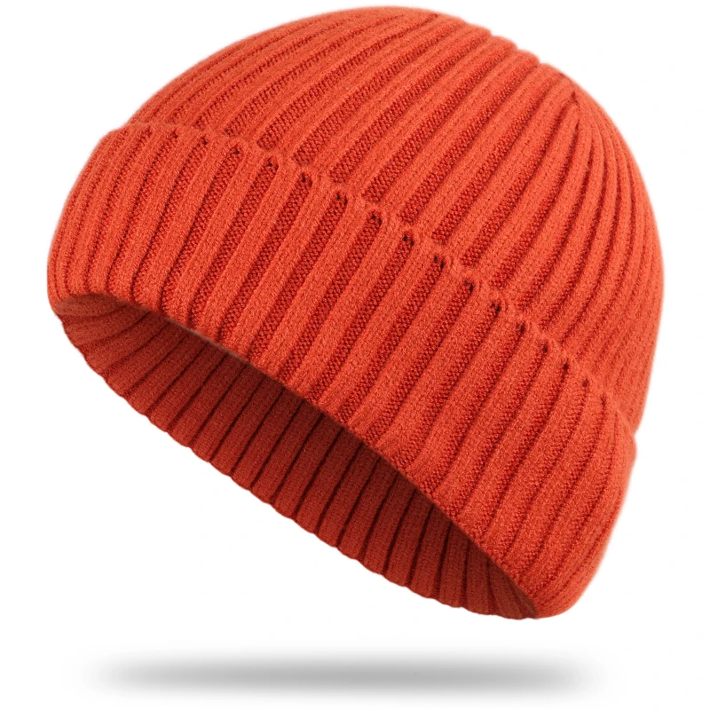 New men's autumn and winter wool warm hat solid color outdoor warm men's and women's wool size adjustable thick winter hat - Цвет: Orange