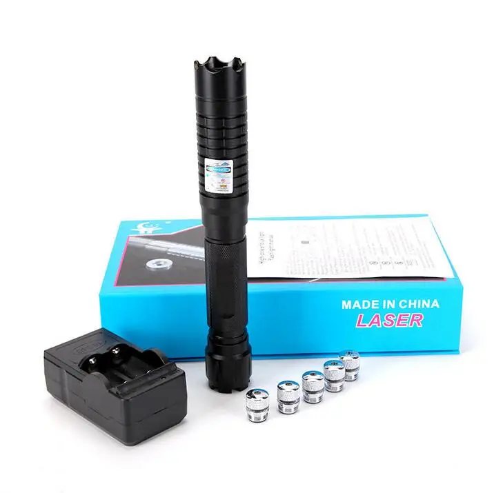 

high powered 450nm focusable blue laser pointers burning match/paper/dry wood/burn cigarettes+5 caps+charger+box