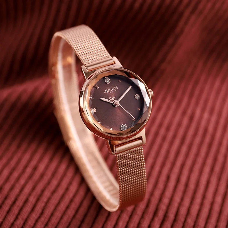 Ladies steel mesh gold silver quartz wristwatch Women fashion casual rhinestone stone watch Famous brand Julius 914 gift box HOT Ladies steel mesh gold silver quartz wristwatch Women fashion casual rhinestone stone watch Famous brand Julius 914 gift box HOT