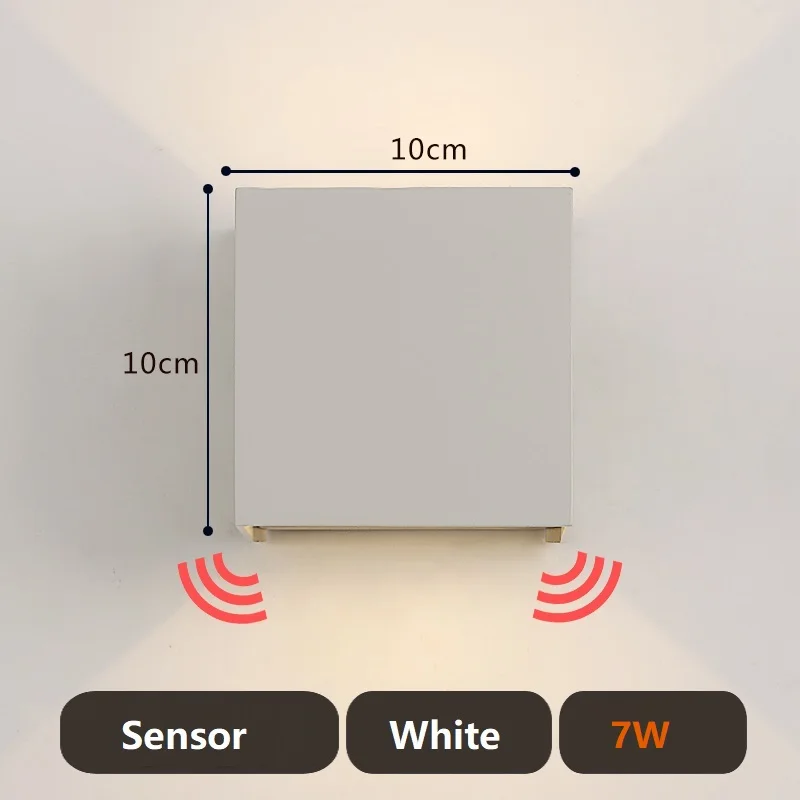 PIR датчик движения Открытый светодиодный настенный светильник квадратный водонепроницаемый IP65 крыльцо сад настенный светильник наружный светильник - Испускаемый цвет: 7W Sensor white