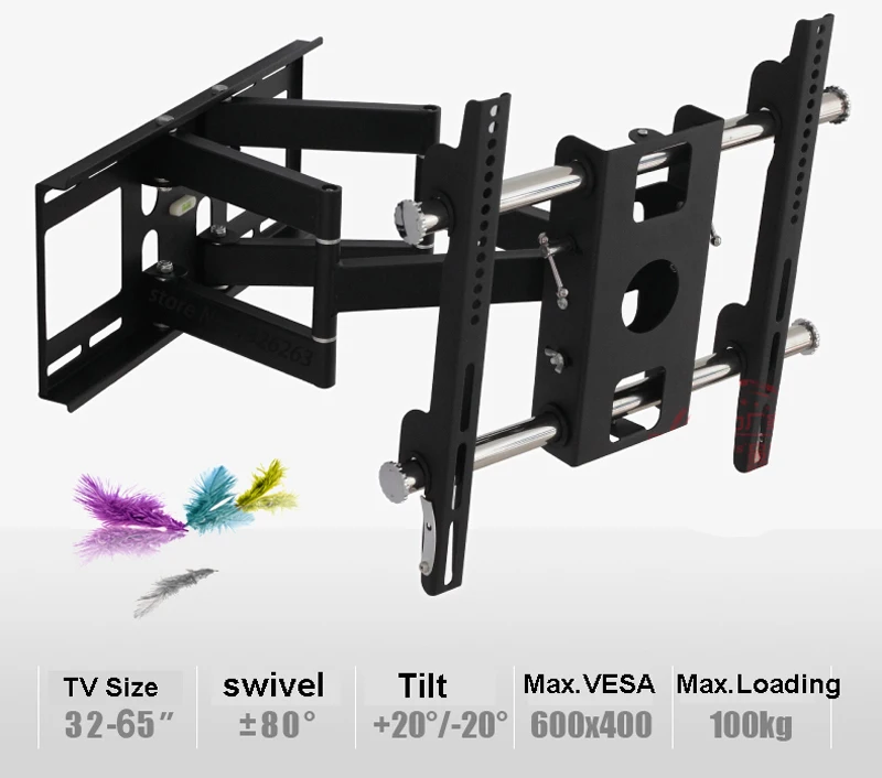 

Super Quality Full Motion 32"-65" LED LCD TV Wall Mount Swing Arm With Anti-theft Lock Loading 100kgs Tilt Swivel VESA 600*400mm