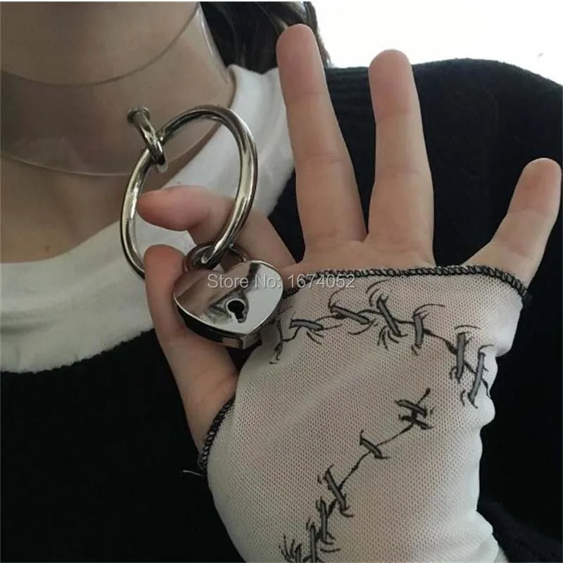 

Link Your Heart 100% Handmade Cosplay Padlock Choker Lock Key Collar Metal Clear PVC Vinyl Transparent Necklace