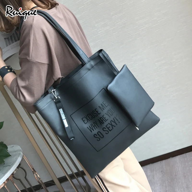 

Ruique Girls Simple Casual Tote Bag Women Letter Printing Fashion Shoulder Bag Ladies Large Capacity Travel Bag with Small Bags