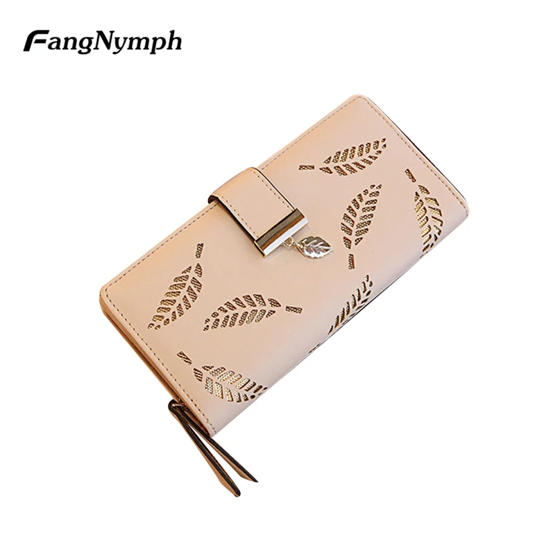 

FangNymph Women Clutch Bag Girls Phone Money Bags Wallet Long Leaf Bifold Wallets Female Pu Leather Hollow Out Card Holder Purse