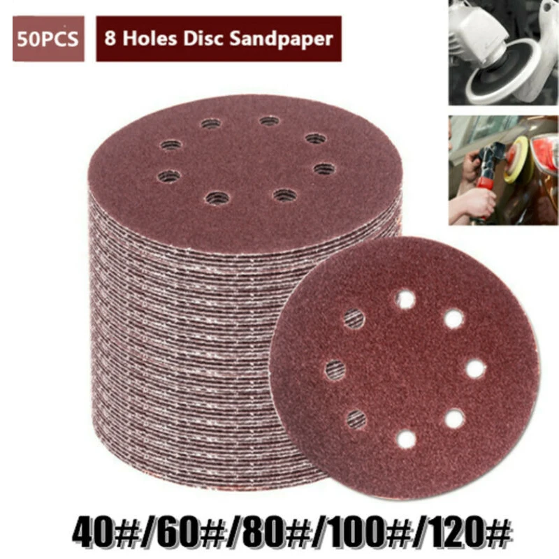 Абразивные детали для инструментов из глинозема 50 шт. 125 мм 8 отверстий шлифовальные диски для песочной бумаги (40/60/80/100/120 зернистость 10 шт