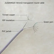 2*0.14мм2(26AWG) FEP изоляция шнур питания прозрачный электрический кабель для освещения лампы Драйвер патрон кабель