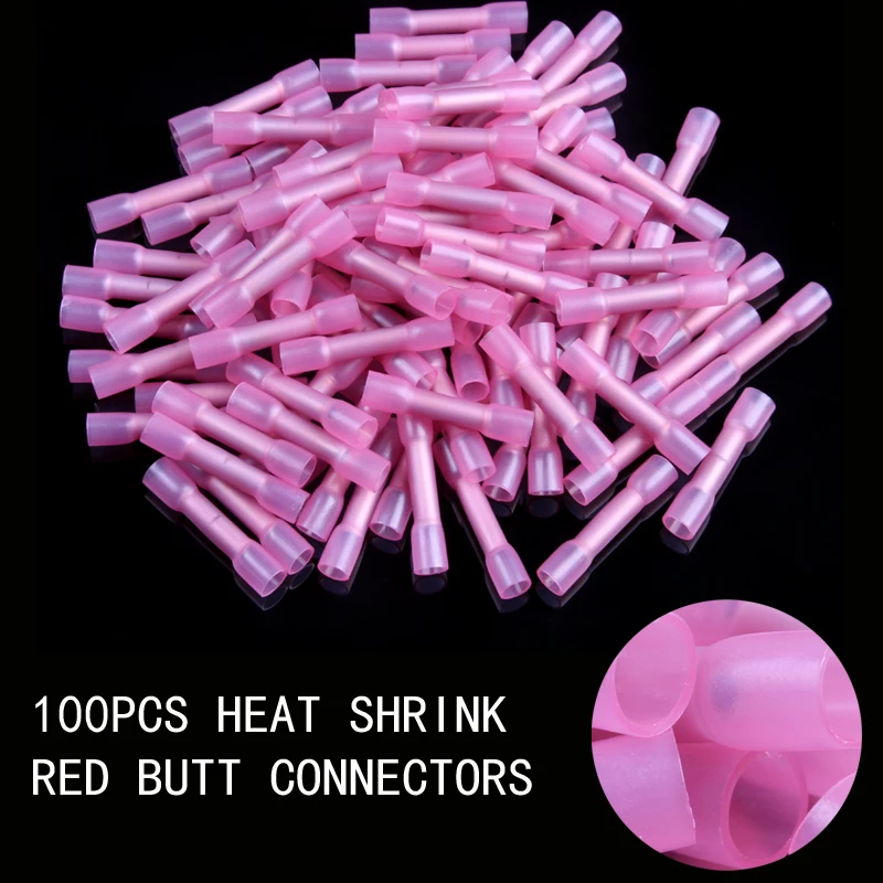

YT 100pcs Waterproof Insulated Heat Shrink Butt Terminal Connectors Electrical Cable Wire Connector Crimp Terminals 0.5-1.5mm2
