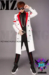 Новые BIGBANG шоу на сцене пальто мужчины певцы DJ модные тонкие красный, белый письмо длинный костюм куртка платье Костюмы костюмы S-5XL