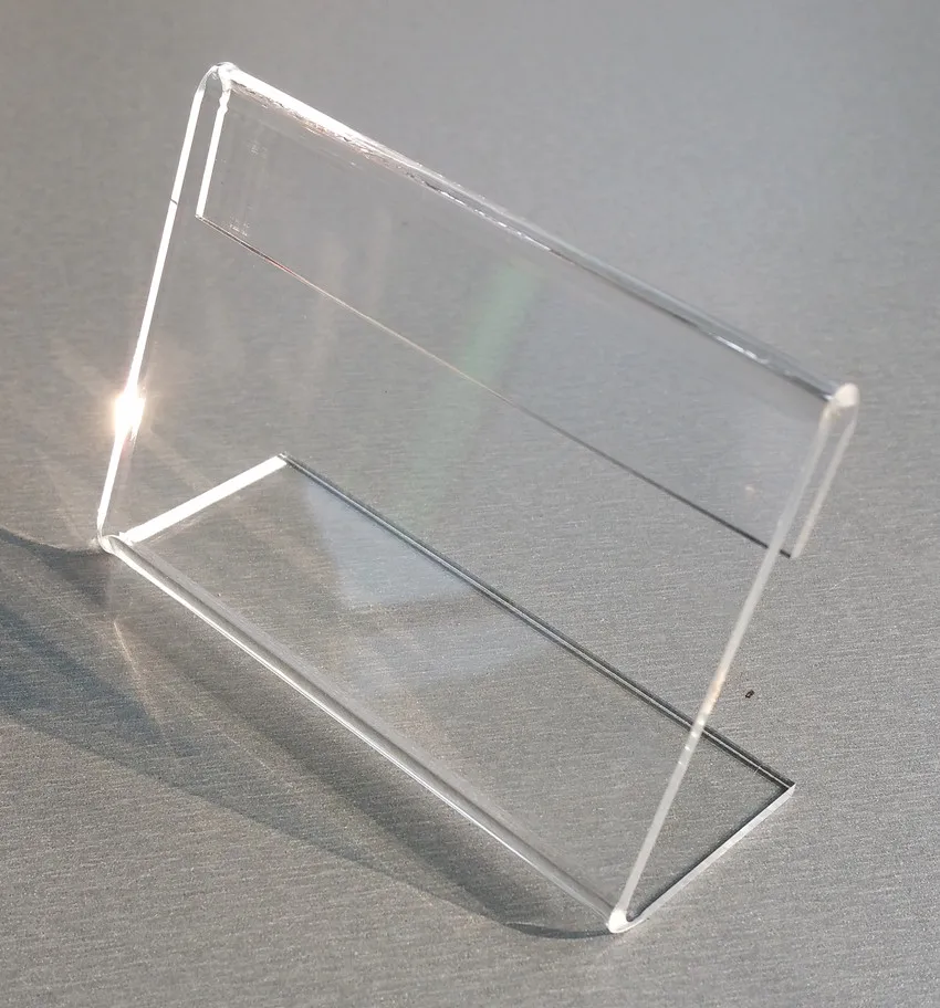 

Transparent 85x55mm Plastic Acrylic Sign Display Paper Promotion Card Table Label Holders L Stands In Horizontal 20pcs