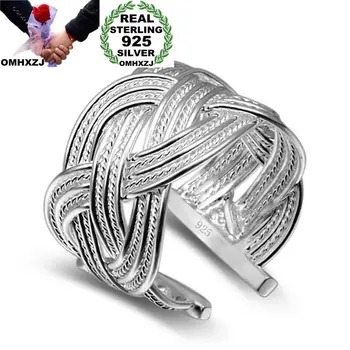 

OMHXZJ Wholesale Personality Fashion OL Woman Girl Party Wedding Gift Silver Lines Weaving Open 925 Sterling Silver Ring RN249
