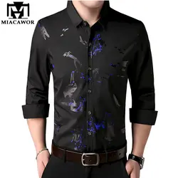 Miacawor высокое качество приталенная Мужская рубашка Camisa социальной Masculina сезон: весна–лето рубашка с длинными рукавами Для мужчин платье