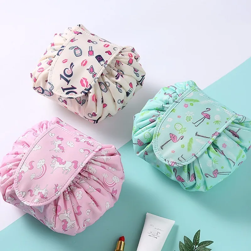 

lazy people Flamingo Cosmetic Bag Women Arrival Shaped Toiletry Kit Make Up Makeup Case Organizer Pouch Big Capacity Drawstring