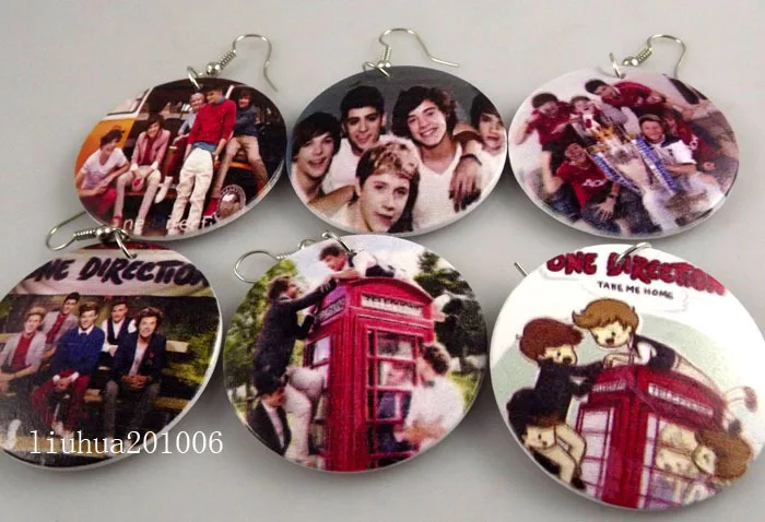 

Wholesale 12 Pairs Fashion 1d One Direction Wood Stud Earrings Mix Fashion Earrings Free shipping