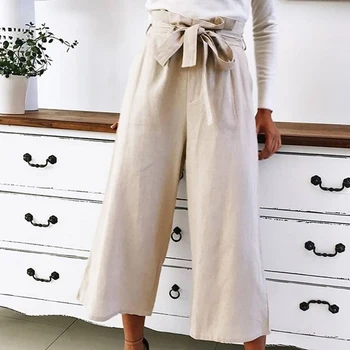 

2018 Fashion Summer Autumn Wide Leg Pants Elegant Office Ladies Trousers Women High Waist Bow Tie Casual Loose Palazzo Pants