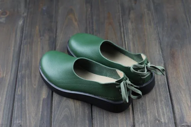 Женская обувь квартиры коричневый / кофе / зеленый / синий подлинные кожаные плоские туфли женщин круглым носком резиновой подошвой обуви （1023-1）