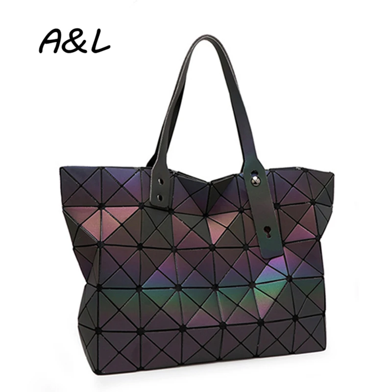 

2019 Top Quality Fashion Women Bag Female Laser Geometry Sequins Handbag Lady Briefcase Shoulder Bag Plaid Tote Sac a Main A0189