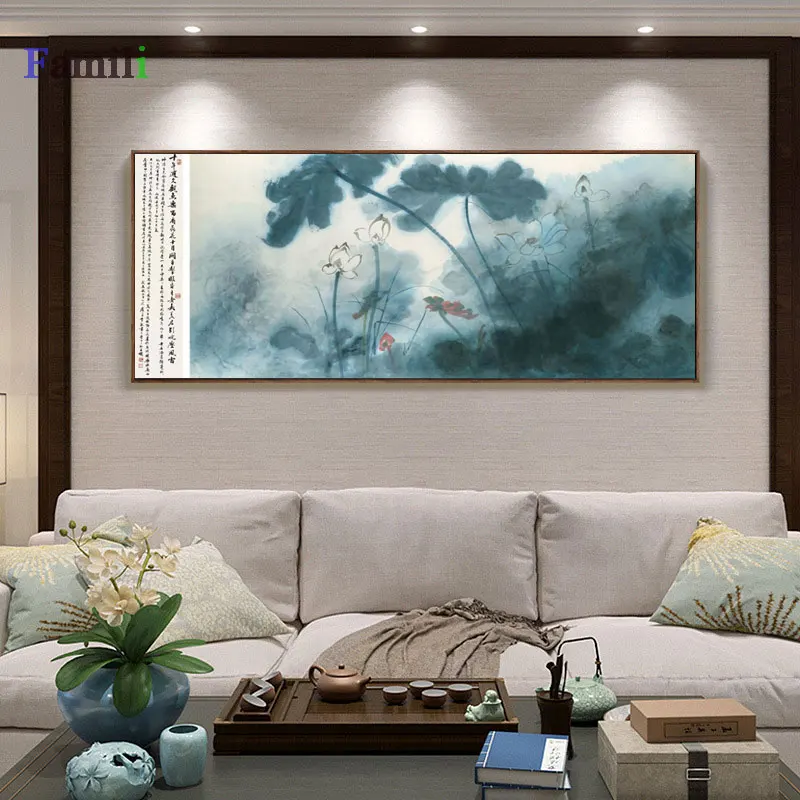 Винтаж акварель лотос китайский холст картины цветок стены искусства картины плакат печать для гостиной спальни домашний декор