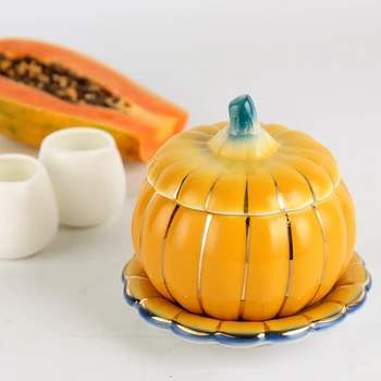 

1PCS 6 Inch Exquisite Beautiful Ceramic Pumpkin Slow Cooker Dessert Nest Bowl Oven Cover