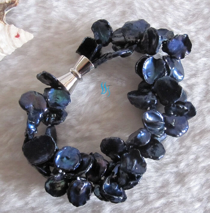

huij 001432 8" 9-15mm Navy 2Row Keshi Freshwater Pearl Bracelet