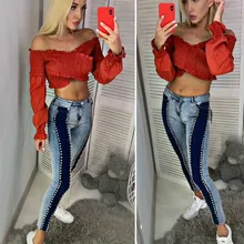 дешево! Джинсы скинни Woman High Street сращенные с бисером Джинсы Woman 2019